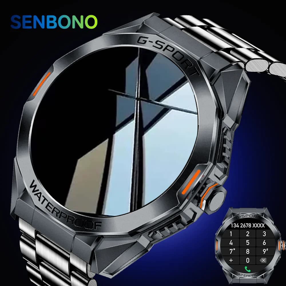 SENBONO Nuovo Astuto Della Vigilanza Uomo Militare IP68 Orologi Impermeabili Da Uomo Bluetooth Chiamata Sport All'aria Aperta Smartwatch Per Xiaomi Android IOS