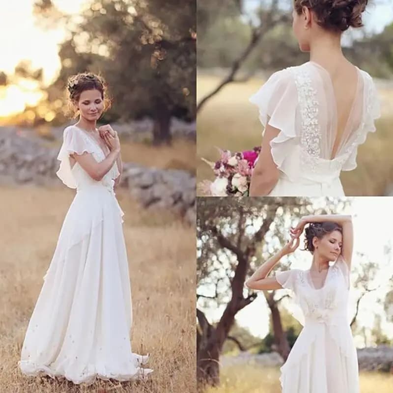 Custom hippie bohémien Wedding Dresses in Chiffon Backless Beach Trapeze Maternity Wedding Dresses in Pregnancy