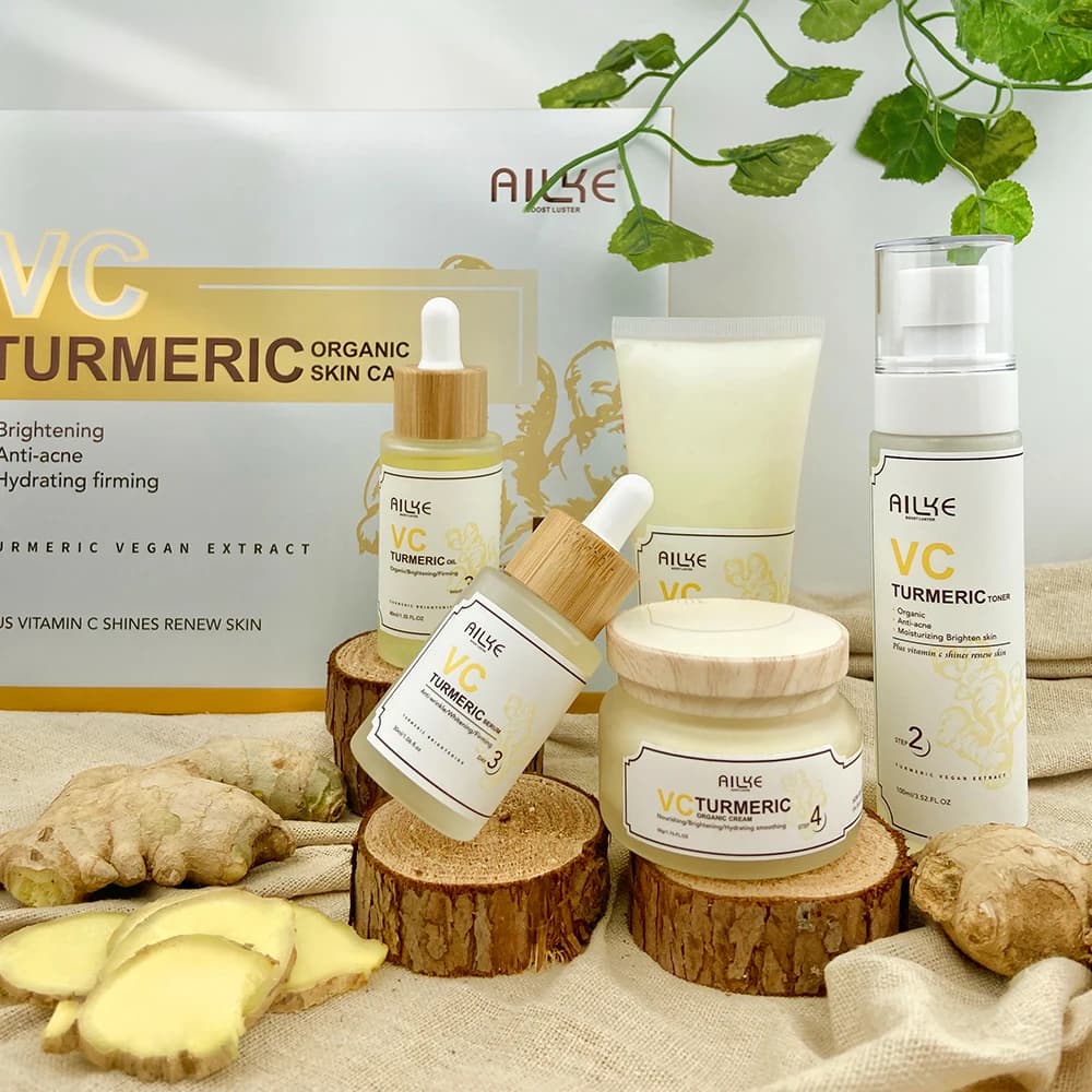 AILKE Organic Turmeric Whitening Skin Care Set, with Vitamin C, Clean Skin, Reduce Acne, Hydrating and Firming for Women