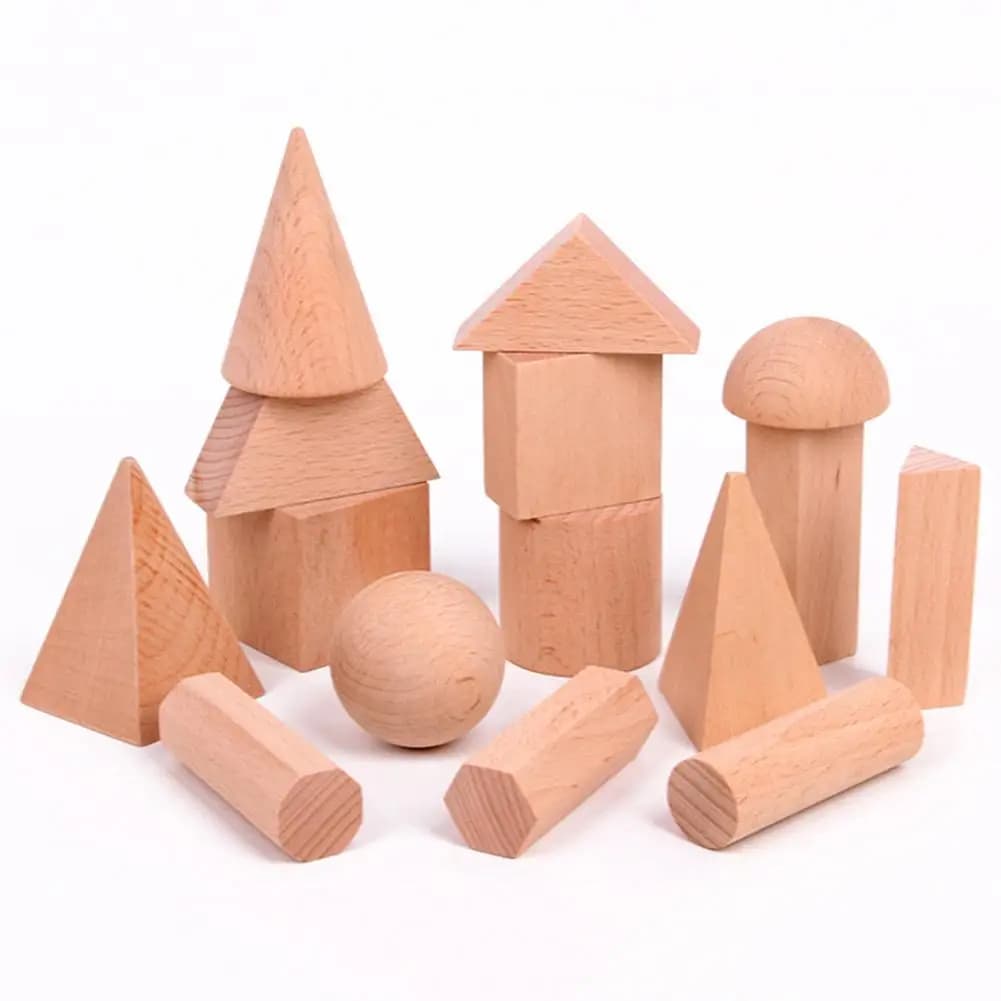 15 Pcs di Legno In Bianco 3D Geometria Blocchi Solidi Per Bambini di Apprendimento di Matematica Giocattolo Educativo