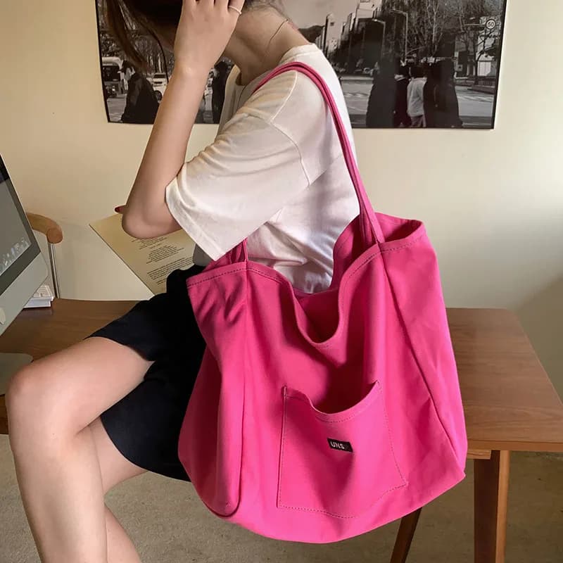 Canvas Bag Shoulder Bag for High Quality Reusable Shopping Bag Simple casual women's bag for everyday use Women's portable folding bag