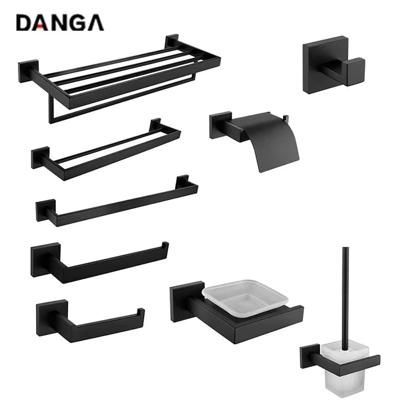 Set di accessori da bagno neri Gancio appendiabiti da parete in acciaio inossidabile Porta carta igienica Porta asciugamani Accessori da cucina per il bagno