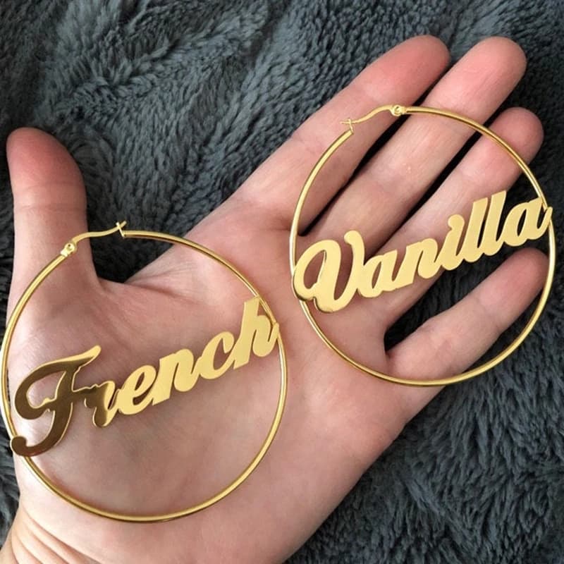 1 paio di orecchini a cerchio con nome personalizzato moda donna acciaio inossidabile 30mm / 70MM diametro Boho orecchini con nome personalizzato Brincos moderni