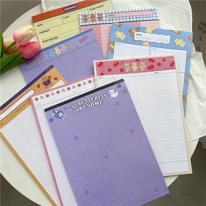30 fogli Cherry Cartoon Bear Notebook B5 appunti Kawaii studente piano di apprendimento elenco di parole per fare la lista agenda settimanale cancelleria