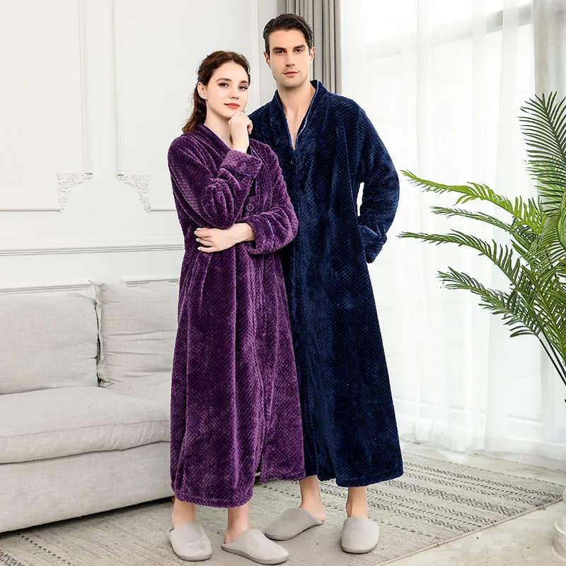 Women Plus Size Inspection Flannel Extra Long Bathrobe Lovers Hinge With Neck A V Winter Warm Bathrobe Bridesmaid Dresses