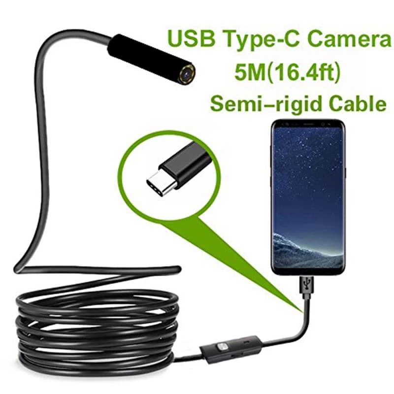 TYPE-C Endoscope Camera with 6 Adjustable LED Periscope USB Flexible Inspection Android Phone PC Diameter 7 mm