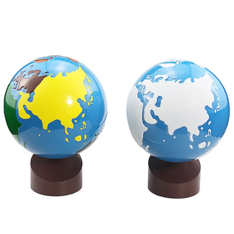 Giocattoli di geografia Montessori Globi geografici Globo terrestre Giocattolo Materiale in plastica e legno Globi di sabbia colorati Apprendimento e istruzione