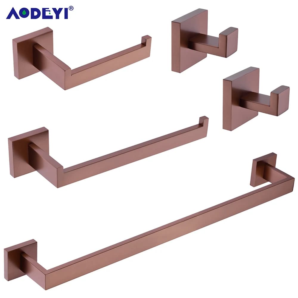 Accessori per il bagno Porta carta igienica Ganci per asciugamani in oro rosa spazzolato Set di accessori per il bagno per montaggio a parete per camera da letto in acciaio inossidabile
