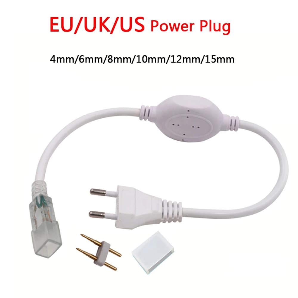 Adattatore di alimentazione 110V 220V 6mm/8mm/10mm/12mm/15mm Cavo di alimentazione impermeabile EU/US/UK per 5050 2835 5630 Strisce LED String