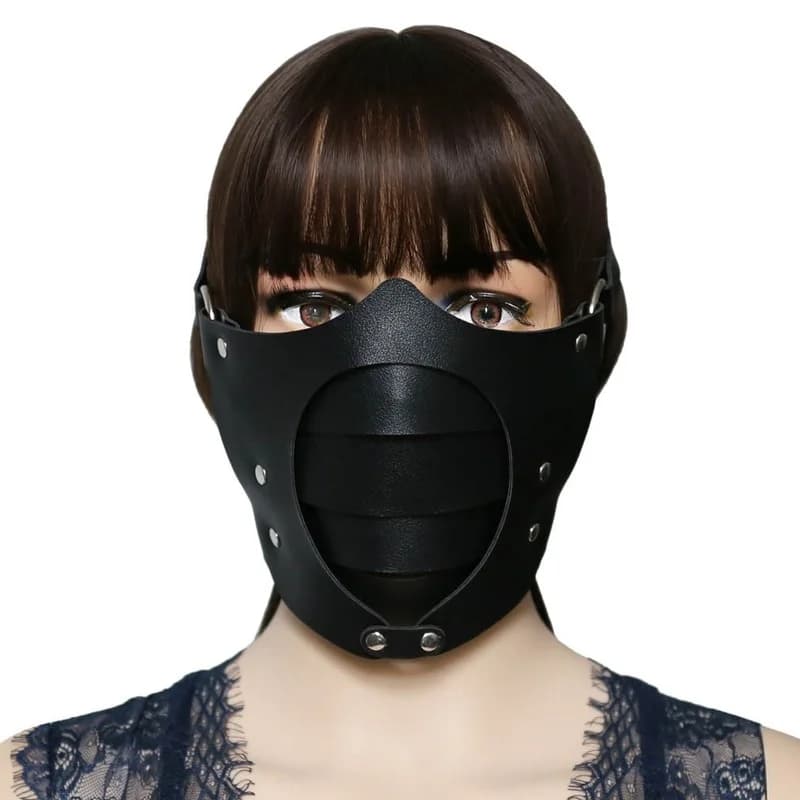 Decopunk Women's Black Leather Punk Mask Moto Mondmasker Mascara Mask Halloween Cosplay Mask Маفара