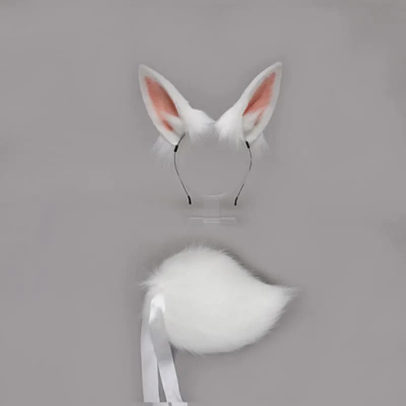 Orecchie da coniglio pelose Fascia realistica Peluche Coda di animale Puntelli cosplay Festa di carnevale Vestito operato Accessori per costumi di Halloween