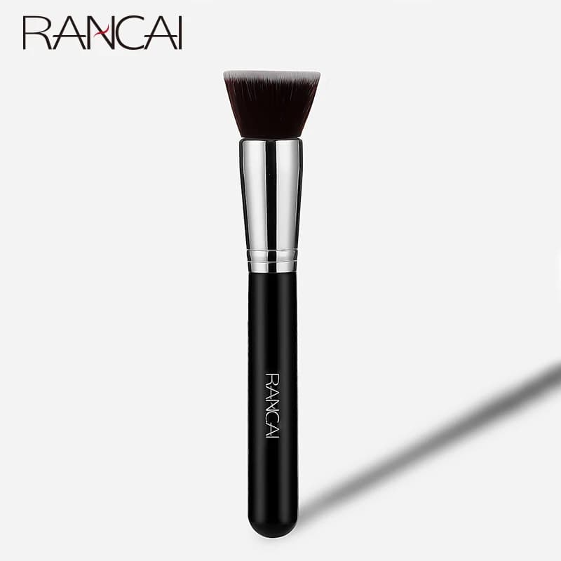 Pennello per fondotinta Kabuki a sommità piatta Pennello per trucco nero per crema liquida e polvere Contorno Lucidatura Miscelazione Correttore Pennello per il viso