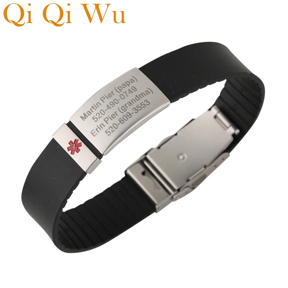 Braccialetto Medico Personalizzato Inciso per Adulti, Bracciale di Sicurezza SOS Anti-Smarrimento, Braccialetto in Silicone per Bambini
