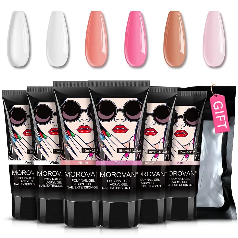 Poly Nail Gel Kit -6 colori 0.5oz Poly Extension Gel Nail Kit Clear White Nude Pink Build Gel per unghie per Nail Art Kit francese