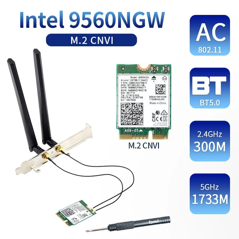 Wireless Dual Band per Intel 9560AC 9560NGW 1.73Gbps Wifi 802.11ac per scheda Wlan Bluetooth 5.0 con antenne MHF4 U F.L windows 10