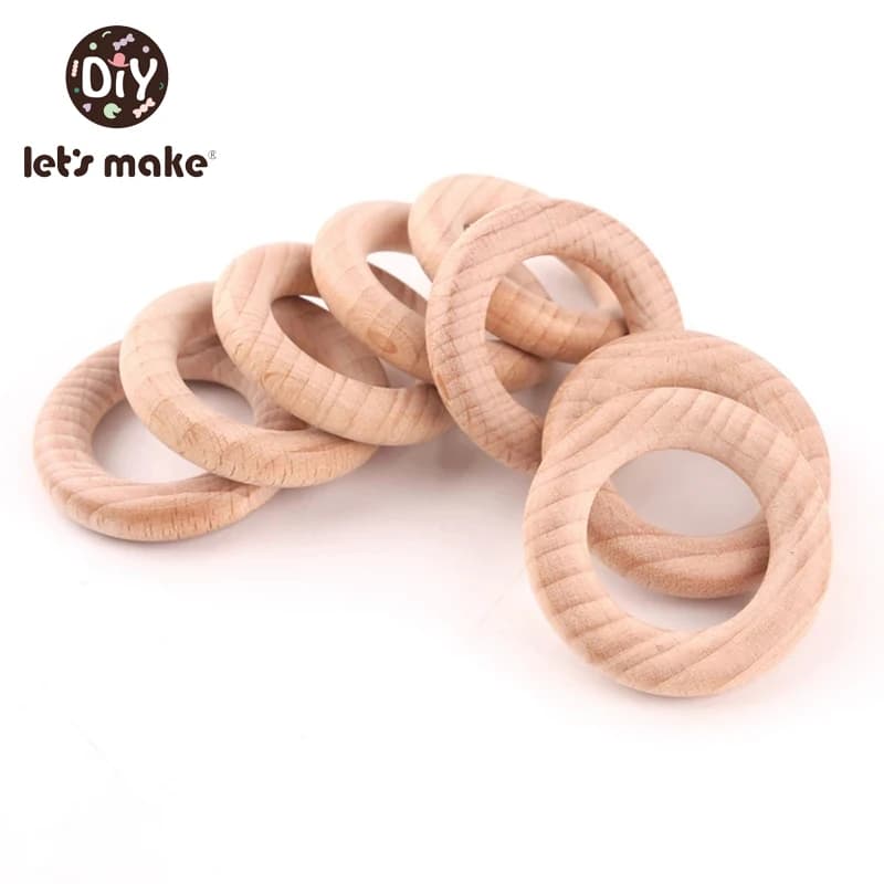 Facciamoamo legno di faggio 50pc anello di legno 40/55/60/70mm massaggiagengive in legno braccialetto fai da te artigianato regalo accessorio per la dentizione massaggiagengive per bambini