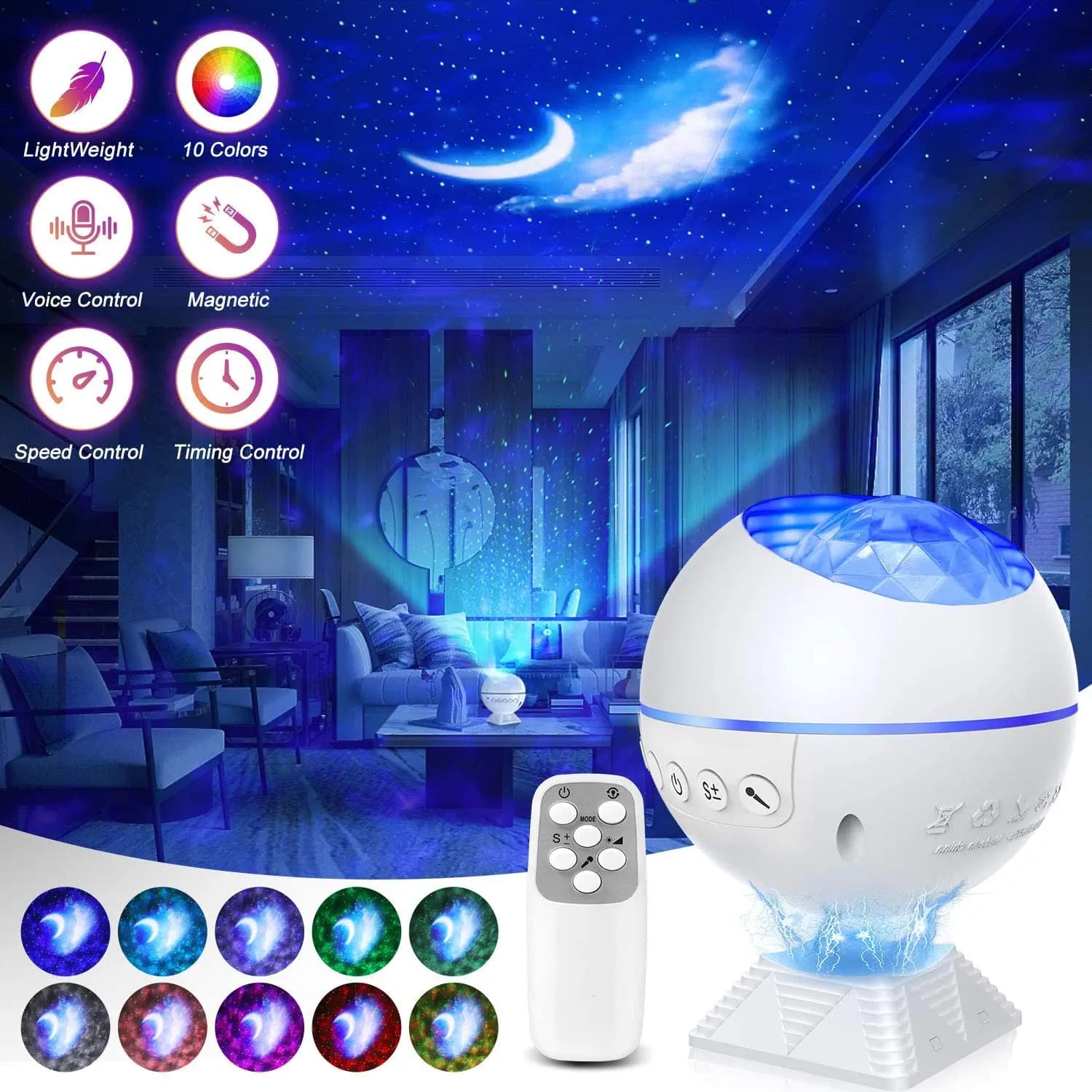 Proiettore laser a LED con cielo stellato Luci a sfera da discoteca con controllo vocale Proiezione di onde galattiche per la luce della festa sul pavimento della danza