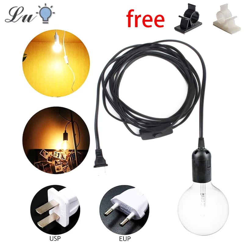 Basi lampada E27 Lampade a sospensione Cavo di alimentazione da 1,8 m Adattatore spina UE/USA con cavo interruttore per presa