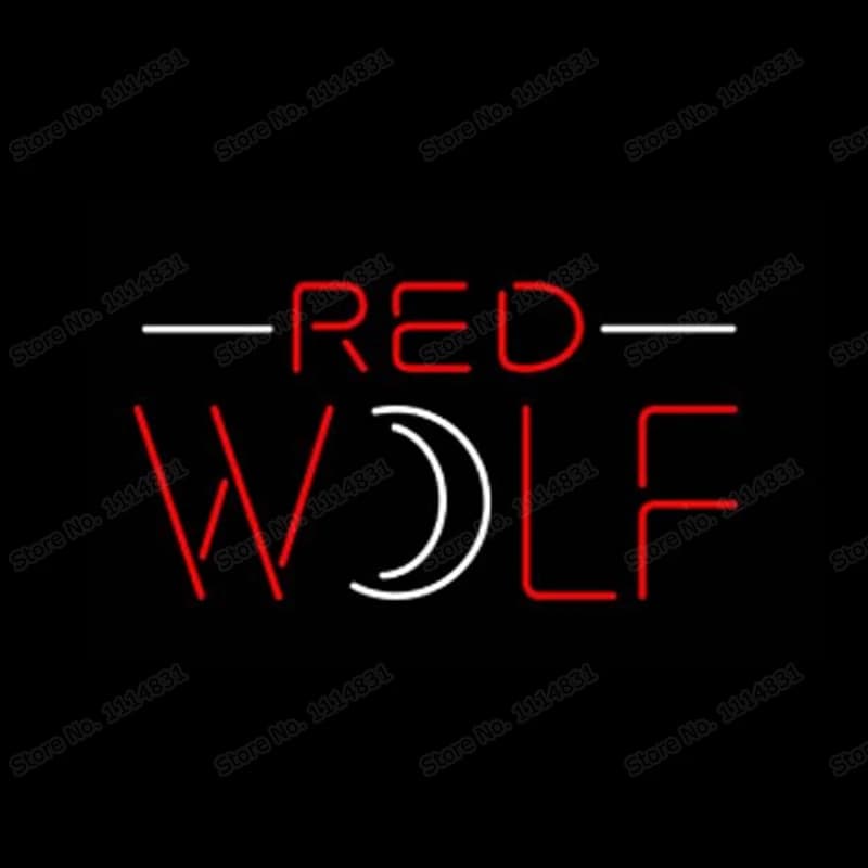 Luce ROSSA Lupo Luna Insegna al neon Tubo di vetro reale fatto a mano personalizzato Birra Bar Negozio Pubblicità Decorazione della stanza Lampada da esposizione Regalo 14 "X10"