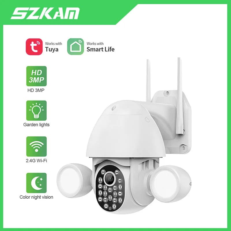 Tuya Smartlife APP Illuminazione intelligente 3MP Wifi Telecamera IP Illuminazione di inondazione Yardlight Video esterno Sicurezza domestica CCTV Sorprendimento