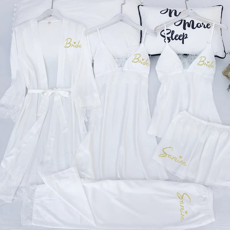 Custom Name Women's Kimono Bathrobe Bridesmaid Bridesmaid Bridal Dress Set Lace Trim Nightwear Casual Dresses For Home Nightwear