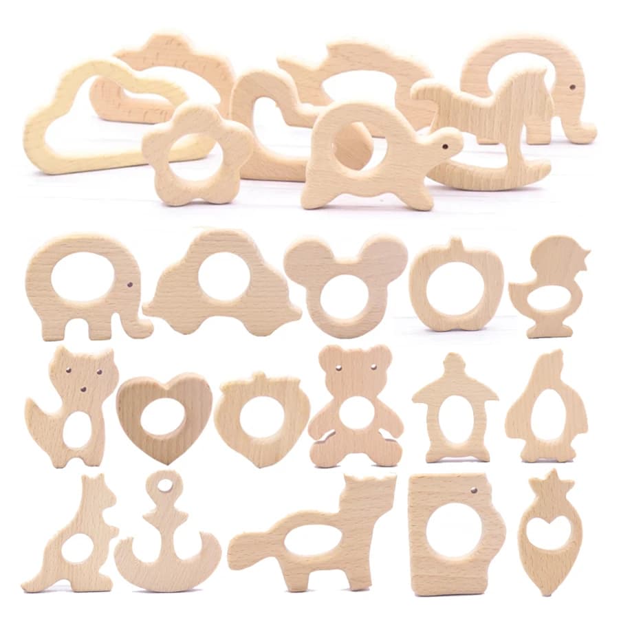 1 pz animale del bambino faggio naturale dentizione massaggiagengive in legno roditore fiori nuvole piccolo ciondolo asta per prodotti a catena ciuccio