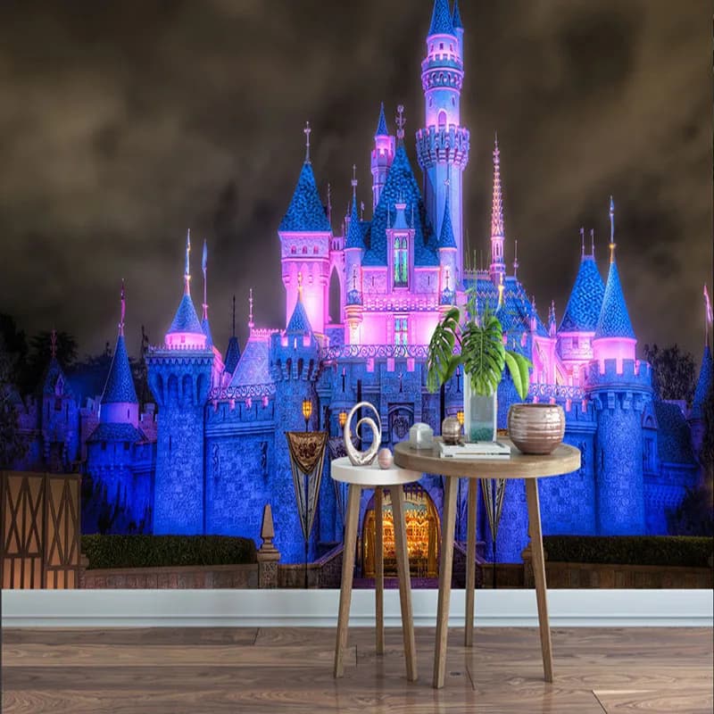 Carta da parati murale personalizzata 3D Luce Scena notturna Fiaba Castello Foto Papel De Parede Cartoon Camera da letto per bambini Sfondo 3D Decorazioni per la casa
