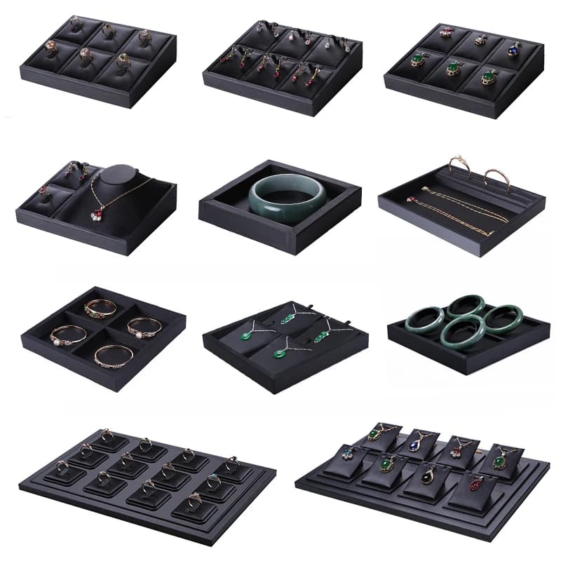Superior Black PU Leather Ring Jewelry Display Tray Insert Charm Pendant Earring Accessories Bracelet Storage Stand Holder Shelf