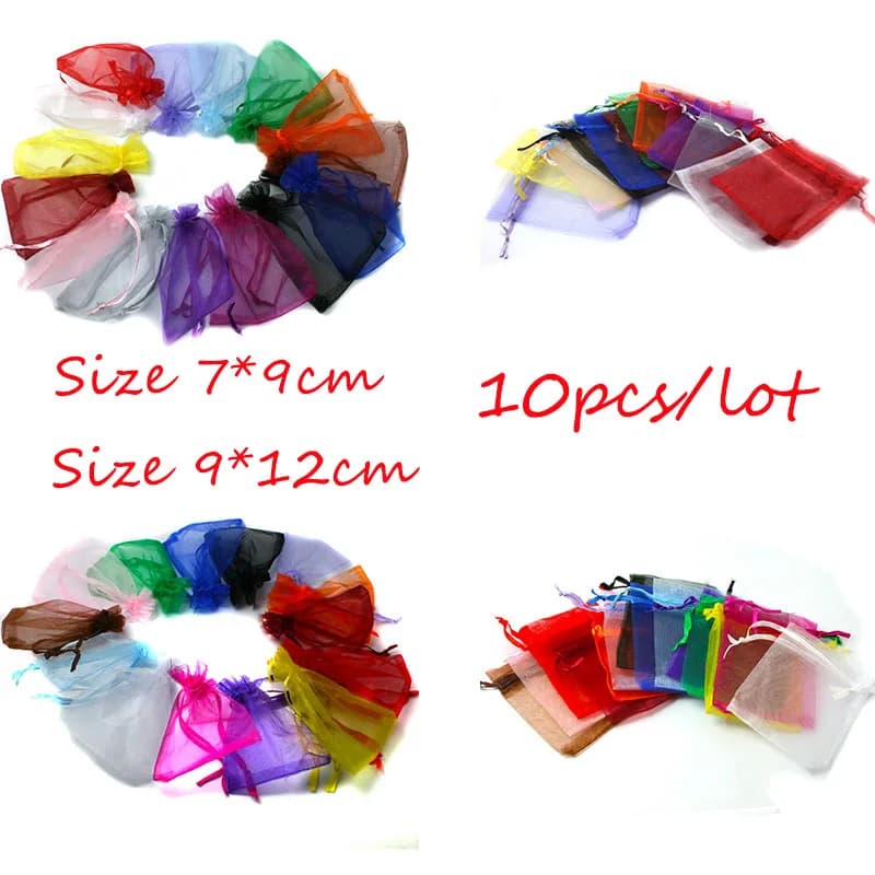 Top Vendita 10 pz 7x9/9x12 cm Coulisse Organza Imballaggio di Gioielli Display Sacchetti di Gioielli Per Gioielli FAI DA TE Regalo di Nozze Perline borse