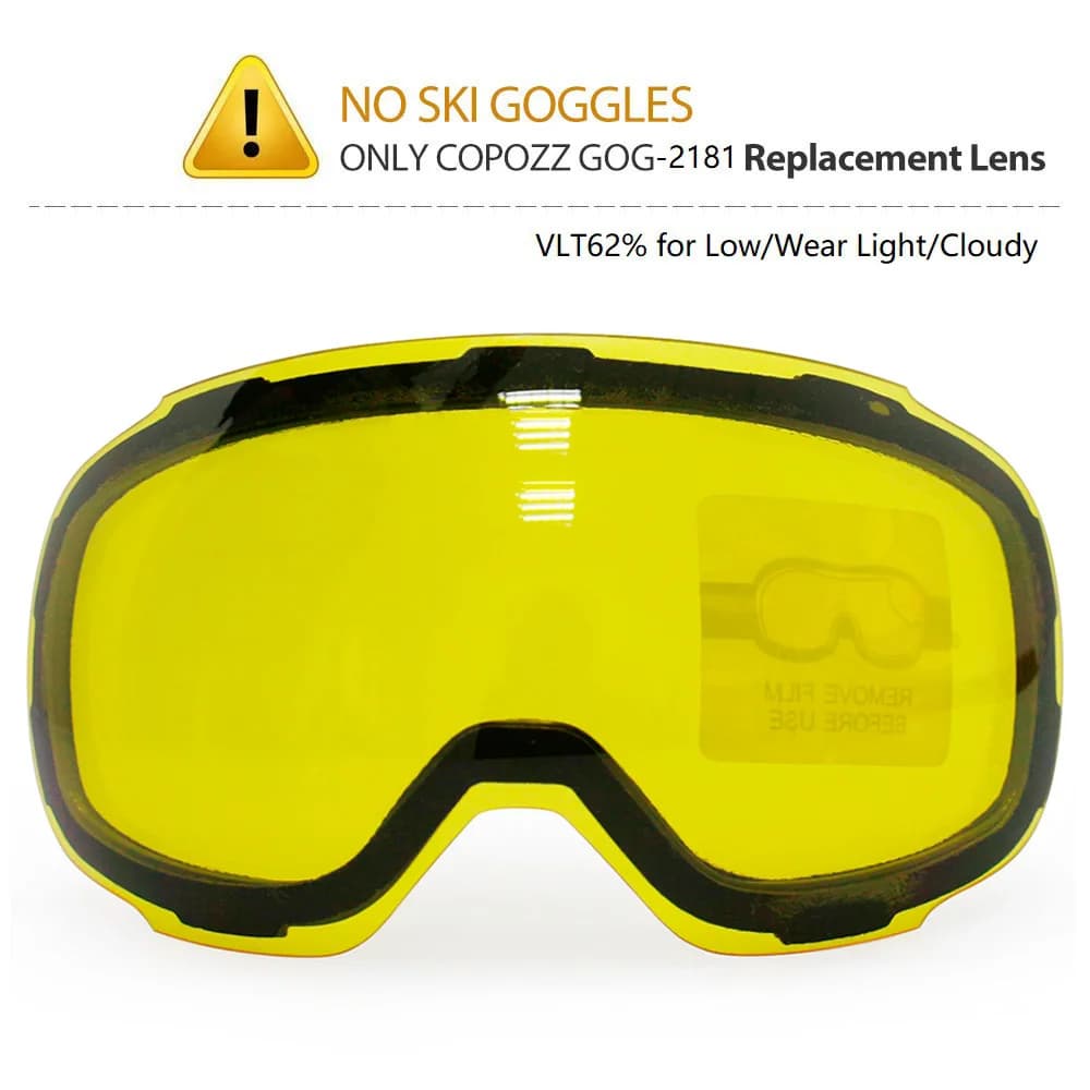 COPOZZ Lente originale GOG-2181 Lente magnetica gialla per occhiali da sci Anti-appannamento UV400 Occhiali da sci sferici Lente da sci notturna