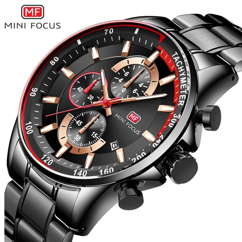 MINI MESSA A FUOCO Stainless Steel Bracelet Men Chronograph Quarter Dress Watch for Man Relógios Masculinos Waterproof 0218G. 04