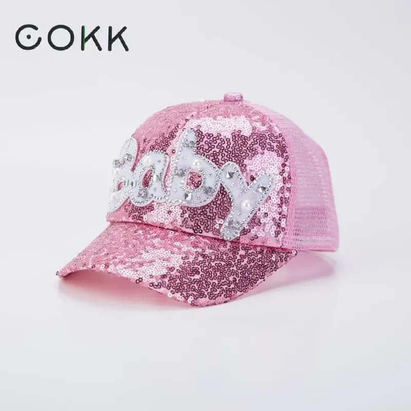 COKK Children Snapback bone sequins Baseball cap in net children hats for girls boys 2-8 years cap Hip Hop baby summer sun Vsor