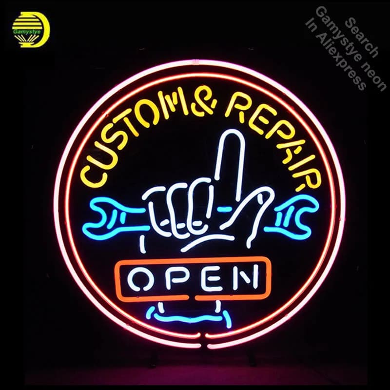 CUSTOM APERTO RIPARAZIONE Insegna al neon Tubo di VETRO BAR CAR Insegna luminosa Display del negozio Design artigianale personalizzato Insegna iconica Insegne per pub bar