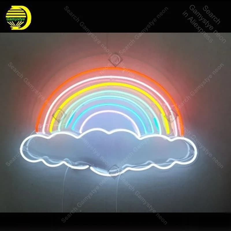 Rainbows Clouds Insegna al neon affascinante luce al neon fatta a mano Decora la camera da letto di casa Lampade al neon di arte iconica con lampada da tavolo trasparente Opere d'arte