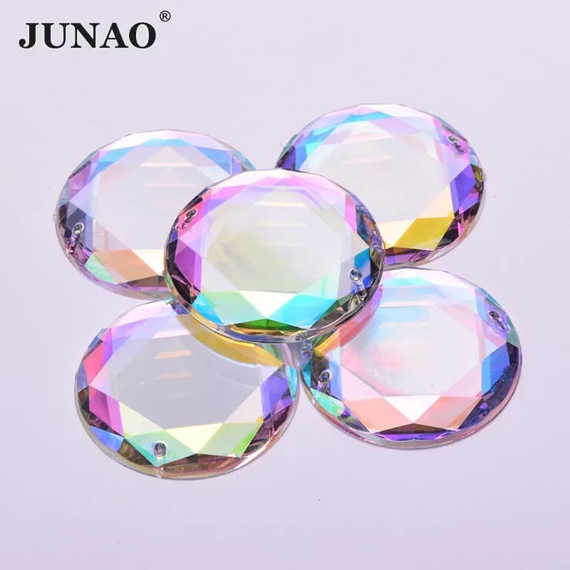 JUNAO 36mm 20 pz cucire su cristallo rotondo AB Strass grandi cristalli pietre Applique Flatback acrilico trasparente Strass per i vestiti