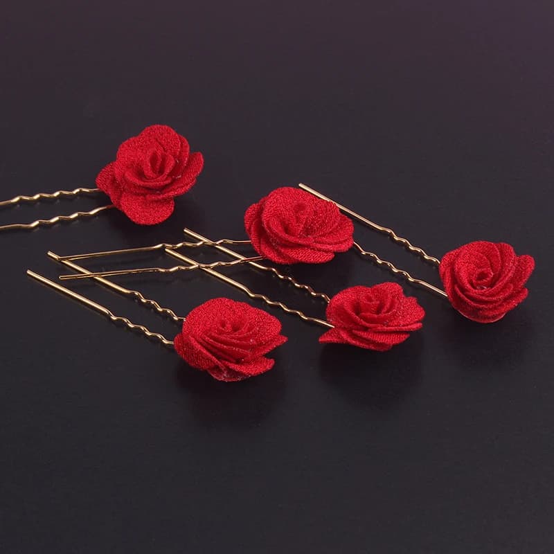 5 PCS Chinese fashion pink red flower bridesmaid bridesmaid hair clips wedding jewelry for women wedding jewelry ornament for wedding hair