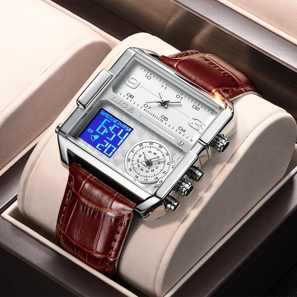 LIGE 2025 Luxury men's watches of the best brands Square digital sports quartz wristwatch for men Waterproof chronometer Relogio Masculino
