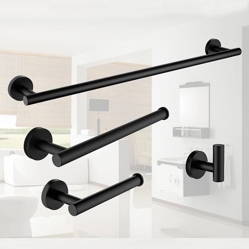 Set portasciugamani nero a parete in acciaio inossidabile nero, portasciugamani, porta carta igienica, ganci per asciugamani, kit di accessori per il bagno
