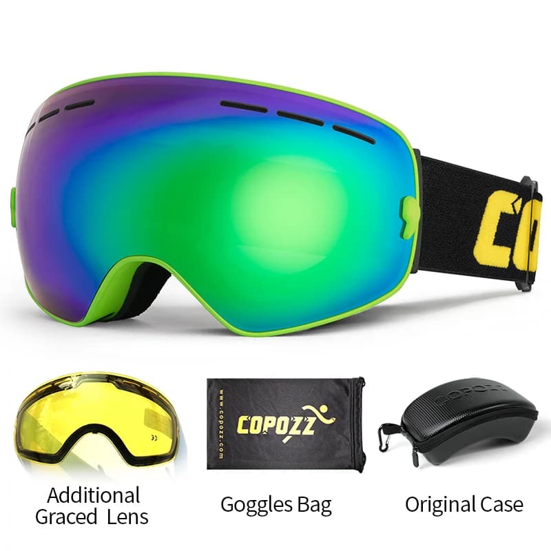 COPOZZ occhiali da sci di marca lenti a 2 strati anti-appannamento UV400 occhiali da snowboard sferici diurni e notturni uomo donna occhiali da sci da neve Set