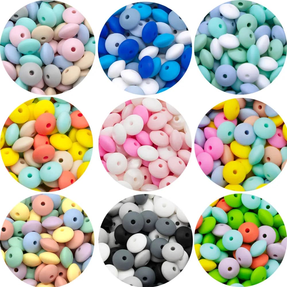 Cute-idea 20 pz perline di lenticchie in Silicone per bambini 12MM perline di abaco fai da te ciuccio catena giocattoli dentizione per bambini massaggiagengive merci per bambini BPA gratis