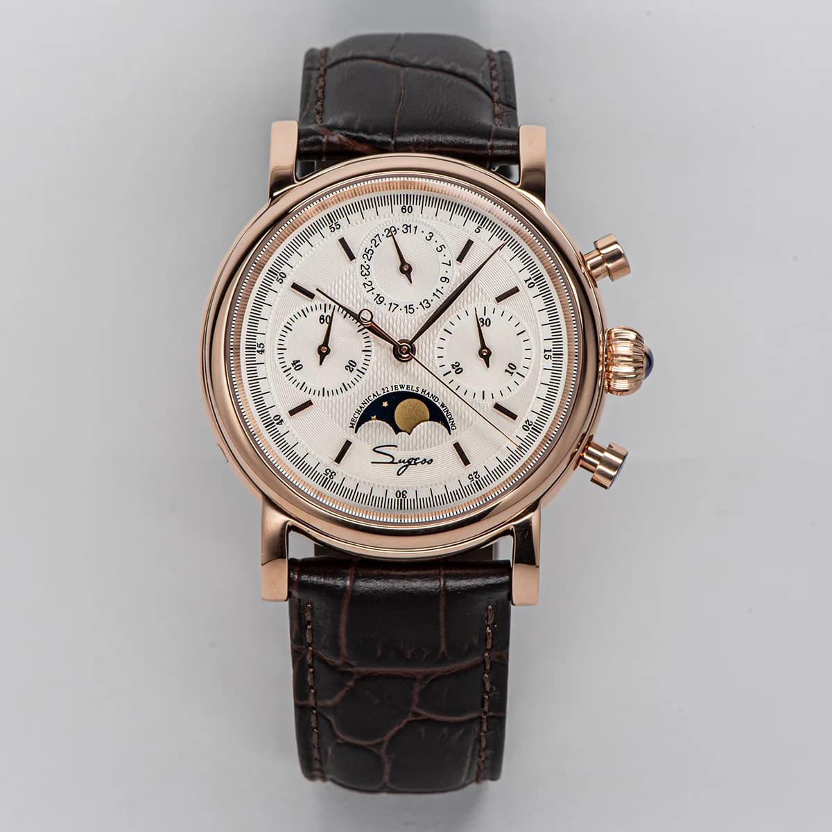 Sugess Pilot Chronograph Men's mechanical watches Waterproof Original ST1908 Movement Moon Phases Calendar Swanneck 2022 wristwatch
