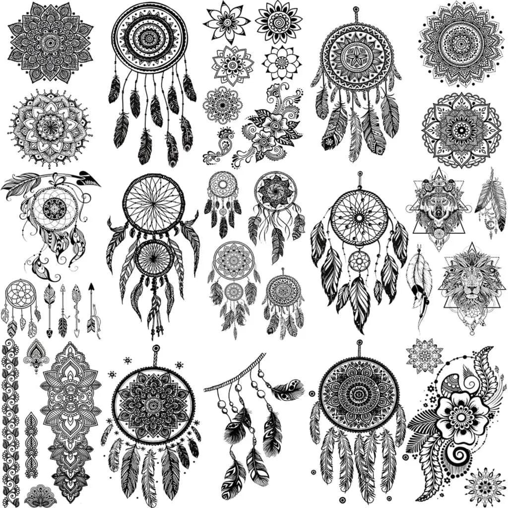 Black Mandala Dream Catcher Temporary Tattoos For Women Adult Girls Neck Arrow Tatoo Feather Realistic Fake Tattoo Small Sticker