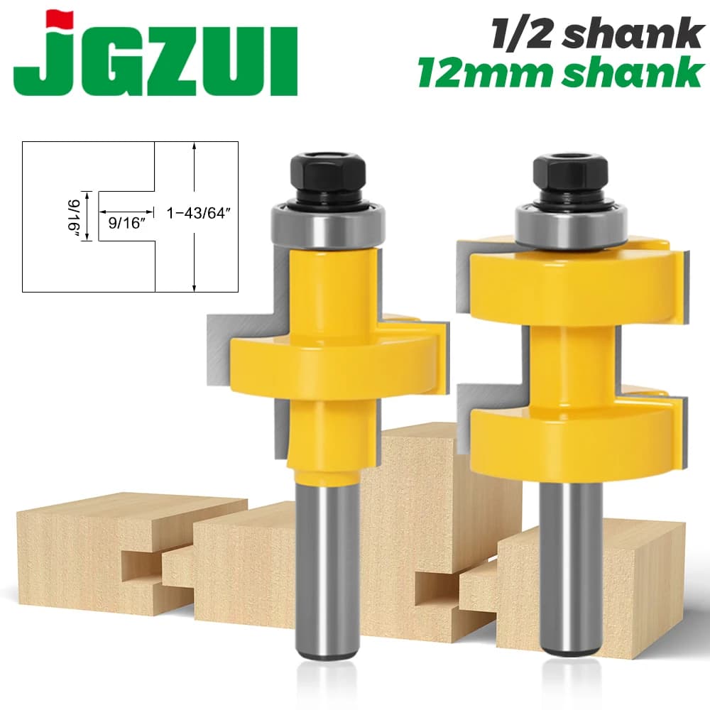2pc 1/2 "12mm 8mm gambo di alta qualità grande Tongue & Groove Joint Assembly Router Bit Set 42mm Stock utensile da taglio per legno