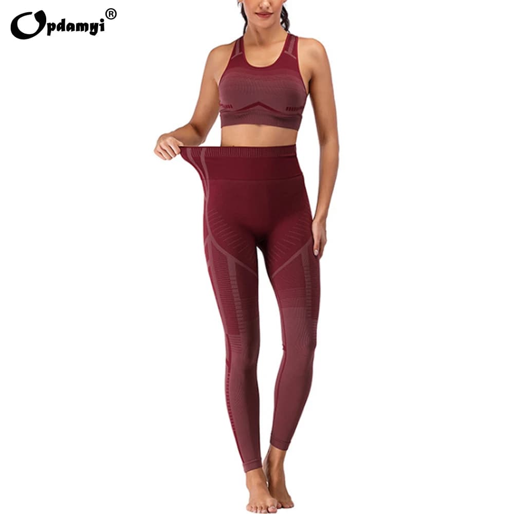 New Women Yoga Set abbigliamento da palestra gradiente di colore indietro Crossover reggiseno sportivo vita alta Legging gradiente allenamento pantaloni Fitness tuta