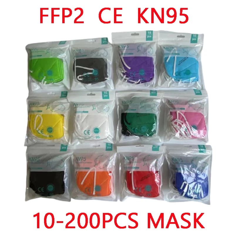 10-200 pezzi ffp2mask Nero kn95 mascarillas negra Adulti 5 strati fpp2 approvato kn95 CE Respiratore Maschera ffp2 riutilizzabile ffp3