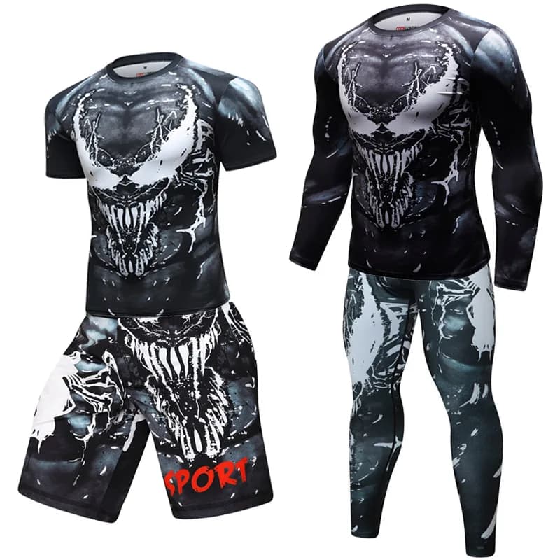 MMA BJJ Rashguard T-shirt + Pants Rash Guard Fitness Jumpsuit Boxing Mesh Thai Compression Men Kickboxing Sports suit