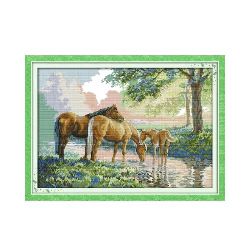 Gioia Domenica Punto Croce Kit Timbrato Cavallo Modello di Famiglia di 14CT 11CT Stampato Kit Punto Croce Ricamo A Mano Ricamo Set