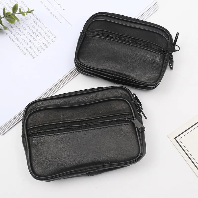 Genuine Leather Waist Bag with Mid Age Leather Belt Casual Fashion Men's Wallet Multifunction Phone Bag