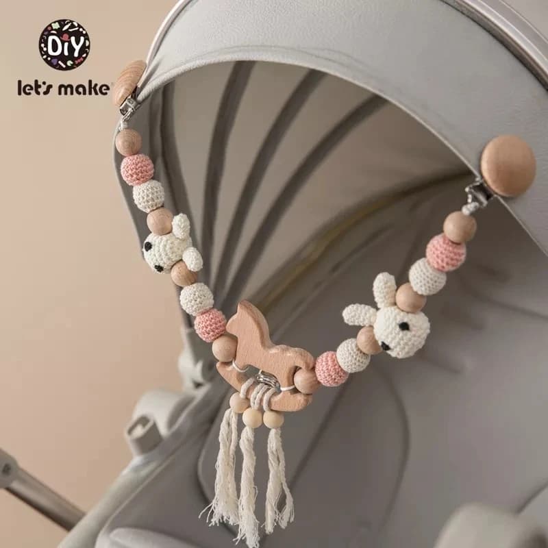 Facciamo il legno Massaggiagengive Lettino da appendere Sonagli Giocattolo Crea rumore Uccello Forma di elefante Perline all'uncinetto Bracciale Carrozzina Clip Sonaglio per bambini