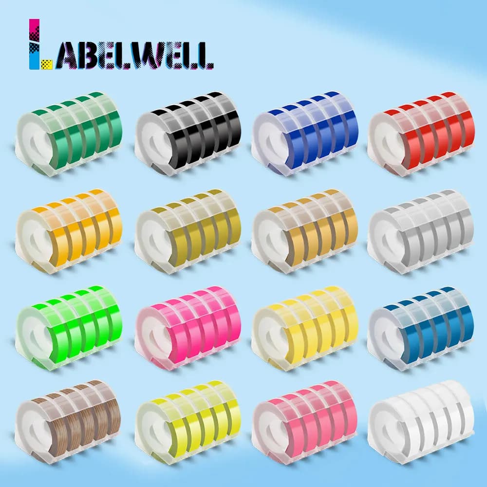 Labelwell 5PK Nastri per goffratura 3D multicolori per Dymo Nastro per etichette 3D 9mm per Dymo Motex E-101 E-202 12965 1540 1610 Etichettatrice